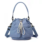 【Sayaka紗彌佳】輕量防潑多口袋束口 肩背手提機能包 -天空藍