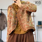 【初色】民族風寬鬆提花單排釦V領夾棉長袖外套女外套-花色-16729(M-2XL可選) M 花色