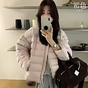【初色】韓系簡約休閒保暖防風圓領長袖羽絨外套女外套-共6色-16726(S/M可選) S 粉色