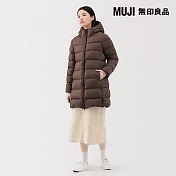 【MUJI 無印良品】女輕量羽絨可攜式附帽大衣 M 棕色