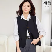 【初色】簡約純色修身坎肩圓領單排釦西裝背心女背心-黑色-16782(M-2XL可選) M 黑色