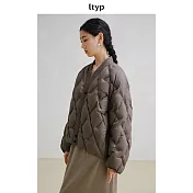 ltyp旅途原品 95白鵝絨無縫羽絨服 文藝短款菱形格羽絨外套女冬季 M L  M 薑餅咖