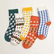 【AnZa】幾何格紋男女休閒襪短襪(5入組)    圖片色