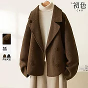 【初色】休閒質感保暖防寒長袖毛呢外套女外套-5款任選-16938(M-2XL可選) M D.咖啡色