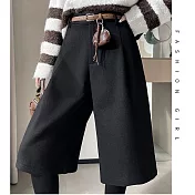 【MsMore】 七分休閒西裝褲直筒加絨寬褲# 126817 M 黑色