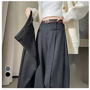 【MsMore】 加絨高腰窄版休閒毛呢闊腿直筒長褲# 126818 M 灰色