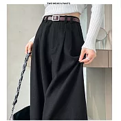 【MsMore】 直筒高腰顯瘦垂感西裝窄版闊腿毛呢長褲# 126819 M 黑色