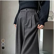 【MsMore】 直筒高腰顯瘦垂感西裝窄版闊腿毛呢長褲# 126819 M 灰色