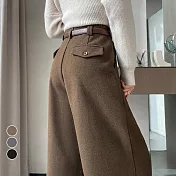 【MsMore】 直筒高腰顯瘦垂感西裝窄版闊腿毛呢長褲# 126819 M 咖色