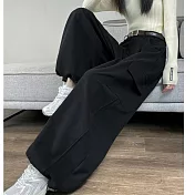 【MsMore】 毛呢彎刀高腰兩穿運動工裝長褲# 126822 M 黑色