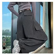 【MsMore】 毛呢彎刀高腰兩穿運動工裝長褲# 126822 M 灰色