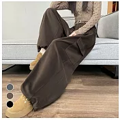 【MsMore】 毛呢彎刀高腰兩穿運動工裝長褲# 126822 M 咖色