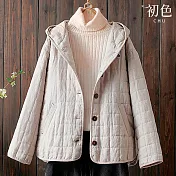 【初色】禪風復古純色寬鬆連帽長袖單排牛角釦雙口袋棉服外套女外套-麻色-16740(M-2XL可選) M 麻色