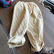 【初色】慵懶風純色鬆緊腰菱形格紋口袋休閒褲寬褲長褲-米色-16730(M-2XL可選) M 米色