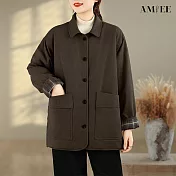 【AMIEE】寬鬆文藝復古翻領棉衣(KDCQ-2580) M 咖啡色