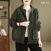 【AMIEE】寬鬆顯瘦開衫連帽外套(KDCQ-8523) L 軍綠色