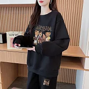 【MsMore】 純棉牛奶絲復銀狐絨休閒運動長褲2件式套裝# 126847 M 黑色