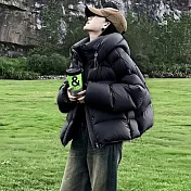 【MsMore】 韓版萊姆綠羽絨棉加厚麪包棉襖連帽外套# 126860 M 黑色