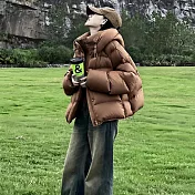 【MsMore】 韓版萊姆綠羽絨棉加厚麪包棉襖連帽外套# 126860 M 咖色