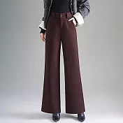 【MsMore】 羊毛呢感加厚保暖褲窄版直筒休閒長褲# 126862 M 紫色