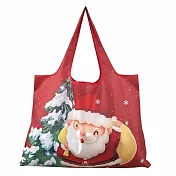 【HandStyle】購物袋 聖誕限定大容量摺疊側背環保購物袋(40525) _紅色聖誕老人