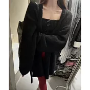 【MsMore】 韓國chi抹胸排扣+毛衣外套兩件式套裝# 126903 FREE 黑色