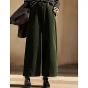 【MsMore】 立體剪裁鬆弛棉絲絨感休閒闊腿長褲# 126905 M 綠色