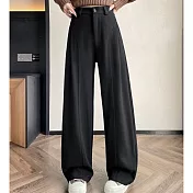 【MsMore】 仿羊絨加絨加厚高腰顯瘦小個子闊腿直筒彎刀褲# 126916 M 黑色