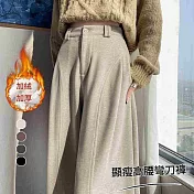 【MsMore】 仿羊絨加絨加厚高腰顯瘦小個子闊腿直筒彎刀褲# 126916 M 卡其色