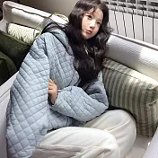 【MsMore】 輕薄泡芙菱格連帽寬鬆顯瘦保暖棉服外套# 126922 S 藍色