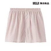 【MUJI 無印良品】男柔滑前開平口褲 S 粉紅直紋