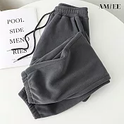 【AMIEE】文藝寬鬆加絨加厚運動休閒褲(KDPQ-911) M 灰色