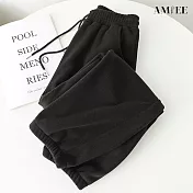 【AMIEE】文藝寬鬆加絨加厚運動休閒褲(KDPQ-911) M 黑色