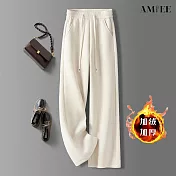 【AMIEE】加厚燈芯絨長款闊腿褲(KDPQ-1566) M 米白色