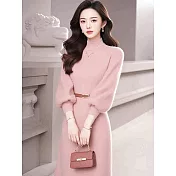 【MsMore】 法式氣質名媛富家千金針織毛衣長洋裝# 126948 FREE 玫紅色