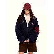 【MsMore】 加厚迷彩開衫連帽T男女寬鬆美式外套# 126949 M 藍色