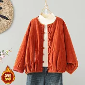 【ACheter】 復古文藝做舊細燈芯絨盤扣南瓜棉服外套# 126966 L 橘色