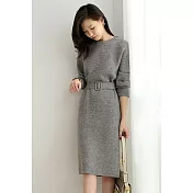 【MsMore】 配大衣毛衣腰帶長款氣質內搭針織洋裝# 126967 FREE 灰色