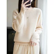 【MsMore】 圓領加厚寬鬆顯瘦軟糯毛衣上衣# 126974 FREE 米白色