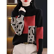 【MsMore】 半高領拼色加厚大碼針織毛衣上衣# 126975 FREE 黑色