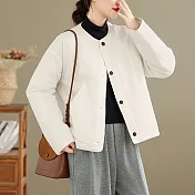 【ACheter】 文藝全棉夾棉外套抽繩擺圓領加厚保暖棉襖# 126978 M 米白色