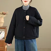 【ACheter】 文藝全棉夾棉外套抽繩擺圓領加厚保暖棉襖# 126978 M 黑色