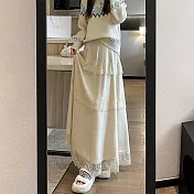 【MsMore】 蕾絲針織蛋糕裙A字長款休閒垂感傘裙# 126930 M 卡其色