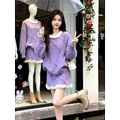 【MsMore】 蕾絲花邊甜美聖誕毛衣套裝加厚時尚短裙兩件式# 126934 FREE 紫色