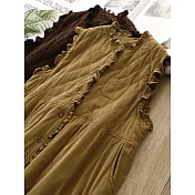 【ACheter】 森系溫暖燈芯絨夾棉加厚高腰顯瘦無袖背心洋裝# 126944 L 卡其色