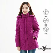 【遊遍天下】女款中長版極暖顯瘦防風防潑水菱格羽絨外套(A063) L 玫紫