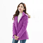 【遊遍天下】女款中長版極暖顯瘦防風防潑水菱格羽絨外套(A063) M 紫紅