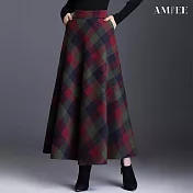 【AMIEE】韓版顯瘦毛呢A字半身裙(KDSQ-889) M 綠色格子