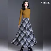 【AMIEE】韓版顯瘦毛呢A字半身裙(KDSQ-889) M 灰色格子