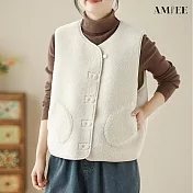 【AMIEE】簡約百搭羊羔絨馬甲(KDTQ-6257) M 米白色